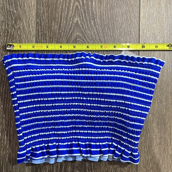 Juniors' Xhilaration Smocked Bandeau Bikini Top Blue Stripe Small bandeau swim - Picture 7 of 8